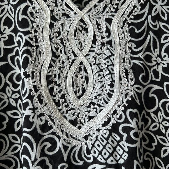 blue ginger Swim Cover Up Women XL Black Tunic V-Neck Lace Pineapple Hawaiian - Picture 6 of 12